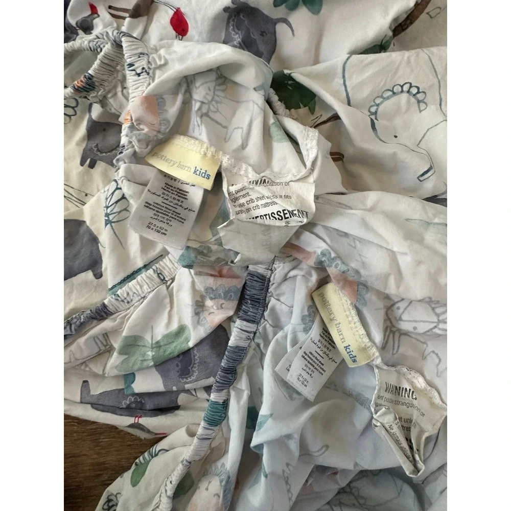 Pottery Barn Kids Colby Fitted Crib Sheets Jungle Safari Animals Set of‎ 2